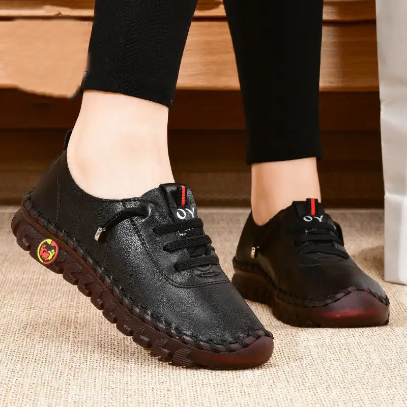 

Women Sneakers Summer Pu Leather Platform Loafers Lace Up Comfort Flat Slip-On Mom Shoes Plus Size Mujer Zapatos Chaussure Femme