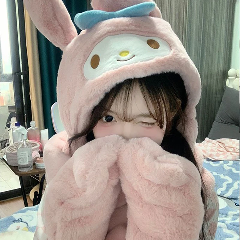 

Милые Плюшевые аксессуары Sanrio, мультяшная куроми, моя мелодия, коричная, зеленая, зимняя шапка, теплая Милая Красивая шапка, игрушка для девочек, подарок