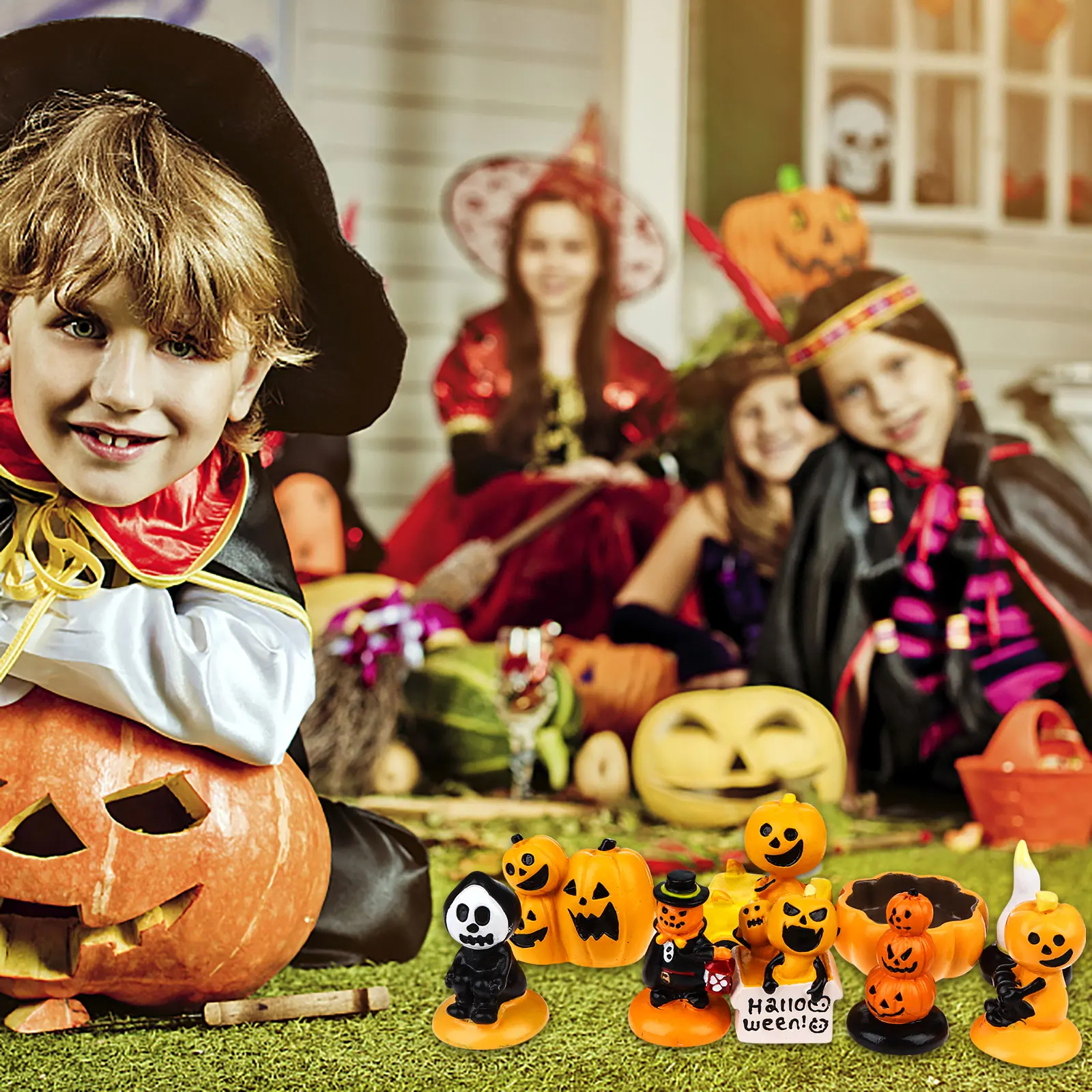 

Миниатюрная фигурка тыквы на Хэллоуин, 8 шт., украшение тыквы на Хэллоуин, миниатюрные полимерные украшения для дома, маленькие украшения