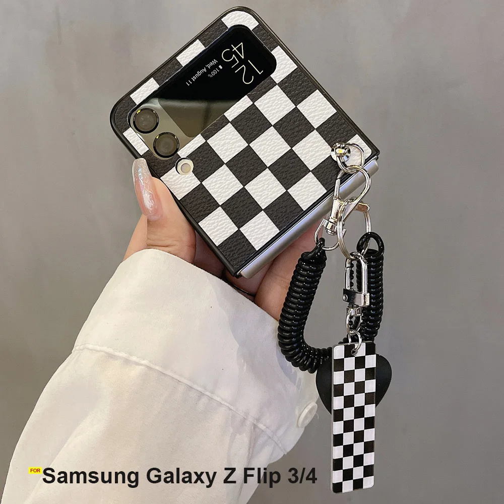 

2022 роскошный стильный брендовый кожаный чехол в клетку для телефона Samsung Galaxy Flip 3, чехол с цепочкой Z Flip 3