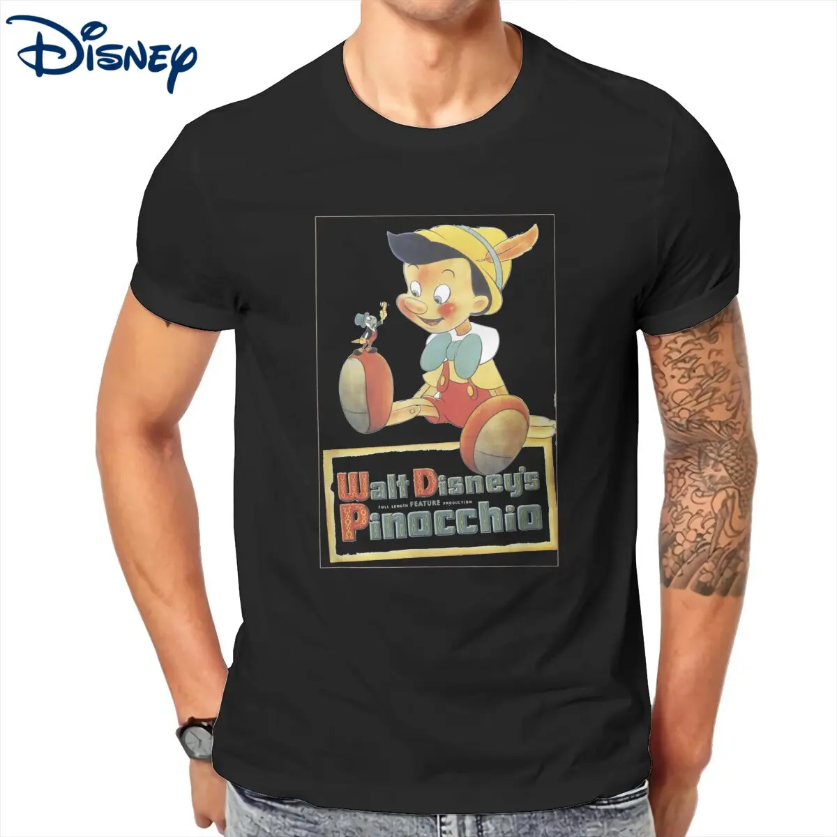 

Pinocchio Vintage Guillermo T-Shirt for Men Novelty Cotton Tee Shirt Round Collar Short Sleeve Disney T Shirts Gift Clothing