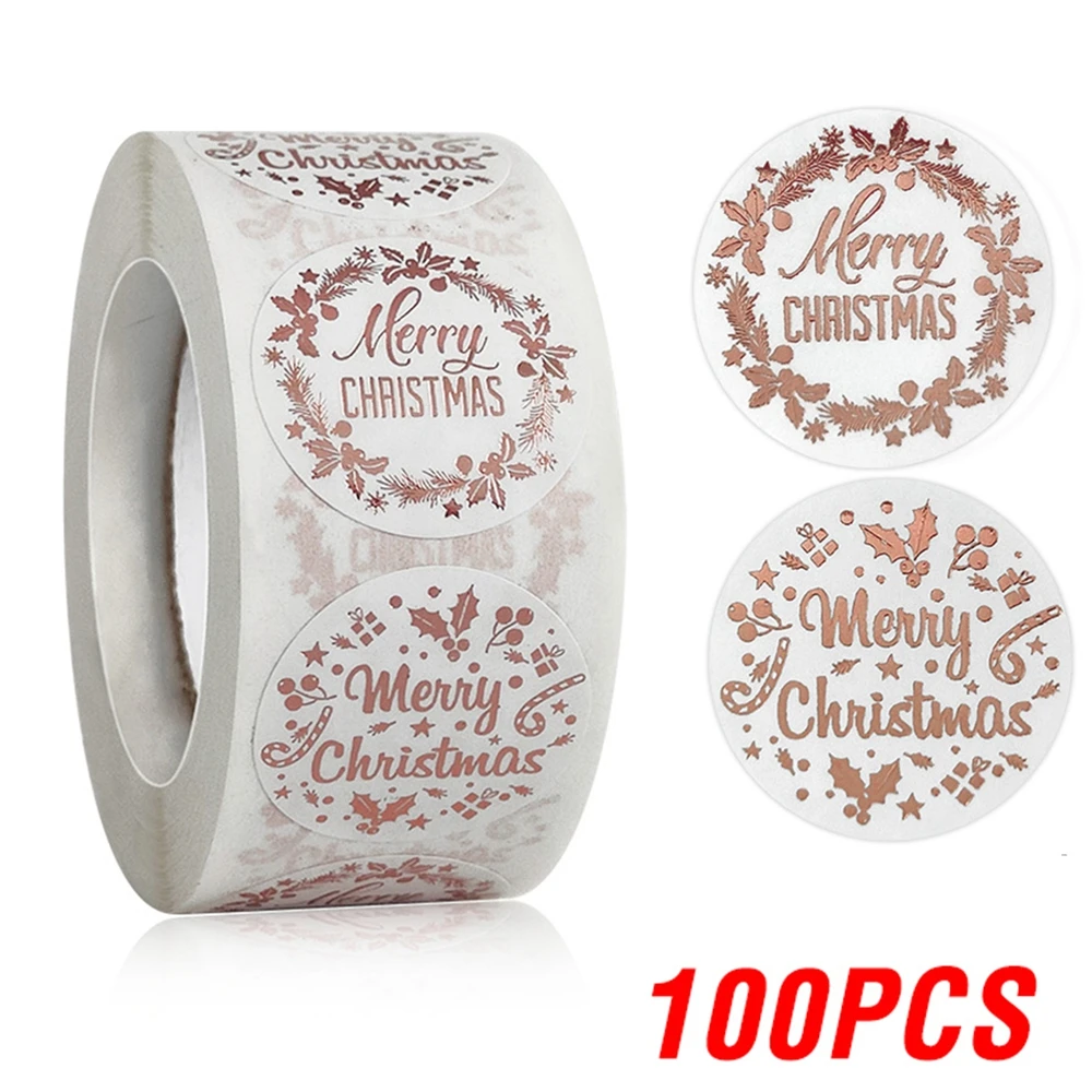 Розовые золотые наклейки с Рождеством