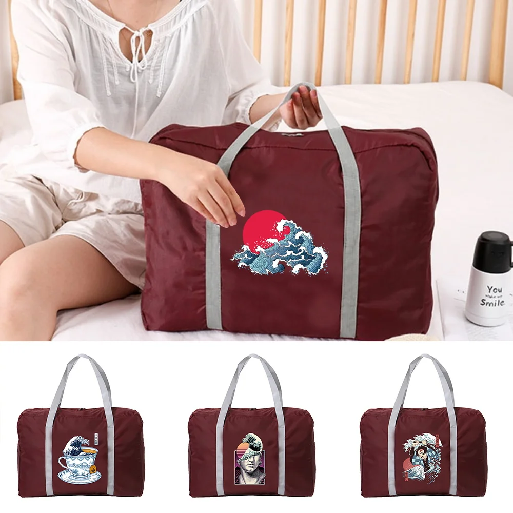 

Large Capacity Travel Bag Laggage Handbags Foldable Travel Suitcase Organizer Wave Print Portable Travel Bag Clothes Unisex Tote