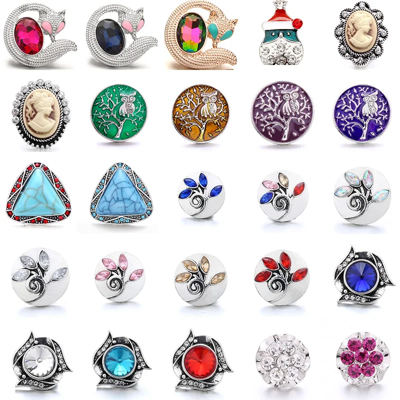 

XH7400 лиса, цветок, Сова, дерево, хрустальный камень, камень-талисман, 20 мм, металлические кнопки, ювелирные изделия, DIY браслет