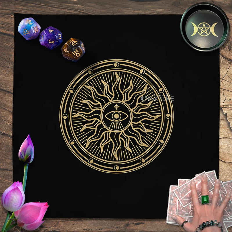 

Sun Flower Altar Cloth Elements Pentacle Crescent Tarot Tablecloth Divination Witchcraft Pendulum Magic Seal Oracle Card Pads