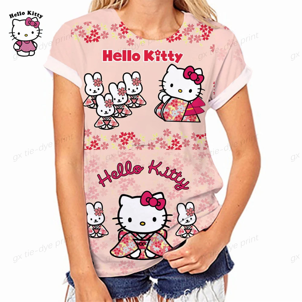 Hello Kitty Clothing Cut Top Slim Fit Pink Summer New Y2k Girls' Short T-Shirt Retro Aesthetics T-shirt Cute Accessories