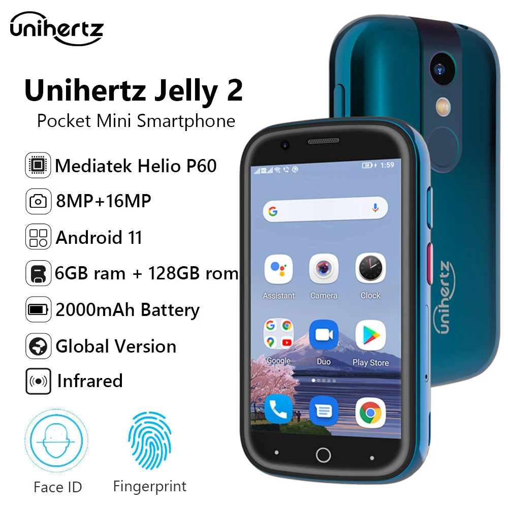 Unihertz-teléfono inteligente Jelly 2 Mini, Smartphone de bolsillo con Android 11, Helio P60, ocho núcleos, 4G, LTE, dual-sim, desbloqueado, 6GB + 128GB, NFC