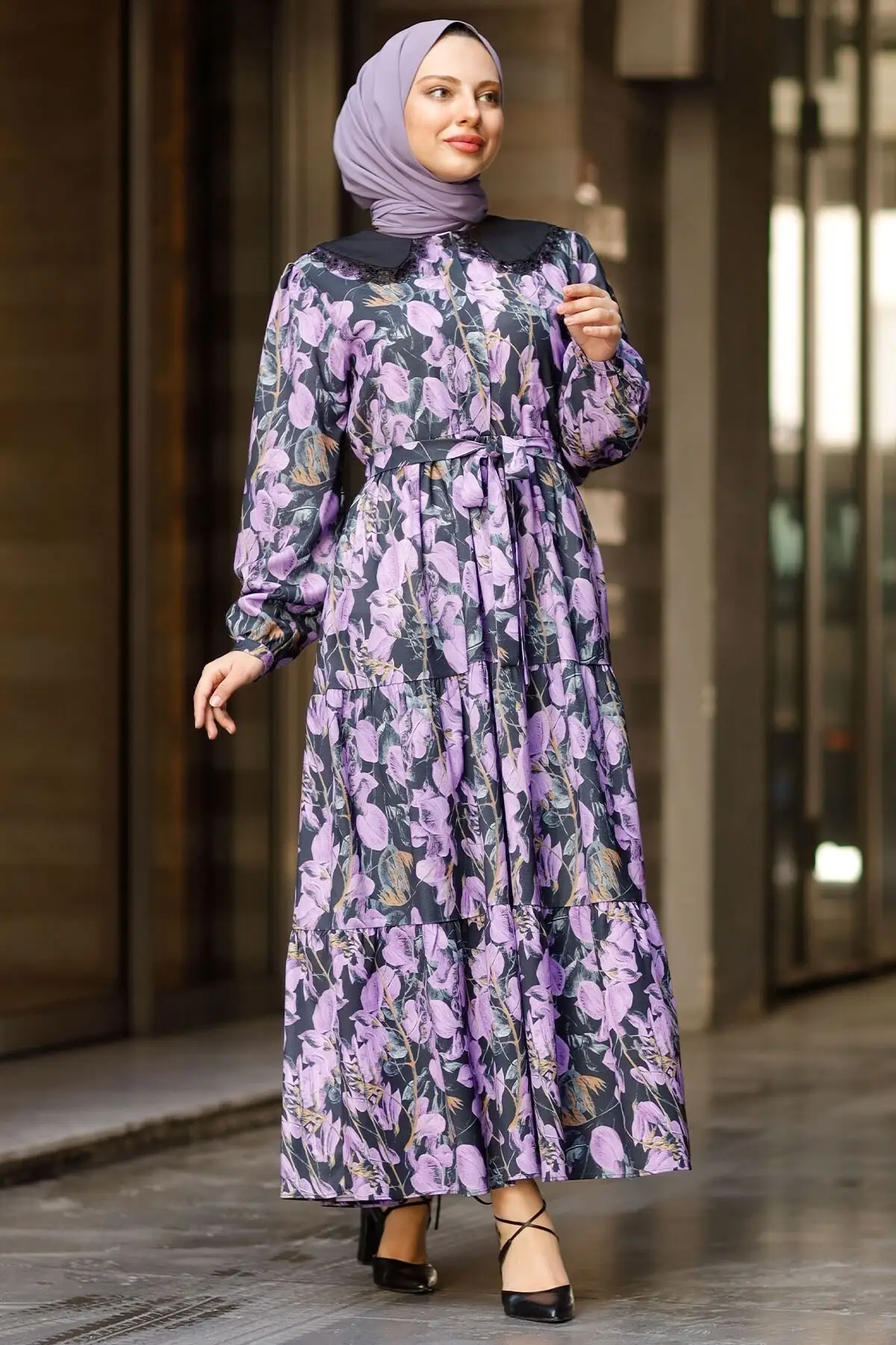 

Baby Collar Belted Dress - Morc