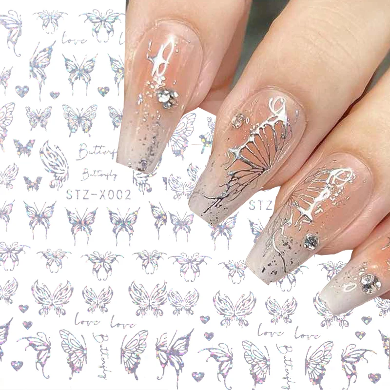 

Sliver Butterfly Nails Art Stickers Hollow Snake Dragon Stars 3D Decal Manicure Holographic Bronzing Slider Nail Art Decoration