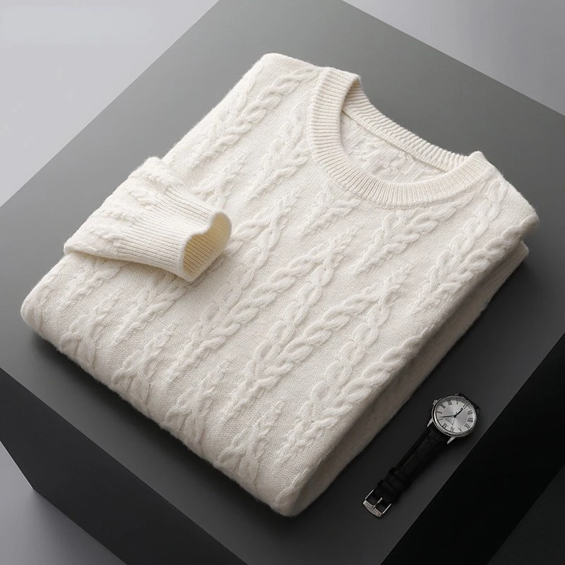 Winter 100% Cashmere Sweater Men's O-Neck Loose Pullovers Fashion New Large Size Sweaters Youth Thicken Knit Base Shirts