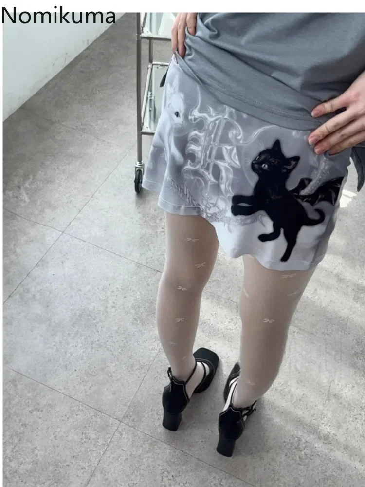 Женская облегающая юбка с принтом кошки повседневная мини-юбка в стиле панк
