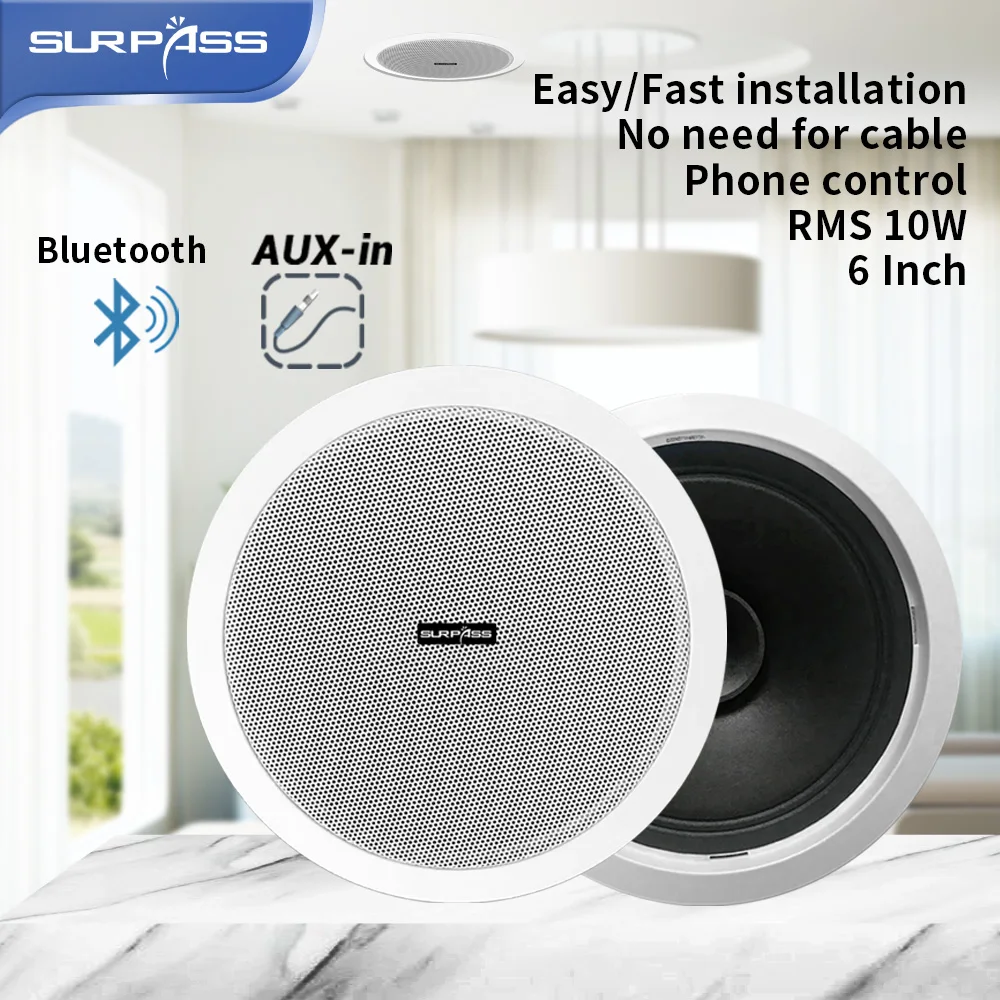 Altavoz de techo con Bluetooth, amplificador Digital incorporado, resistente al agua, compatible con Bluetooth, carga activa de 10W y 6 pulgadas para Audio interior