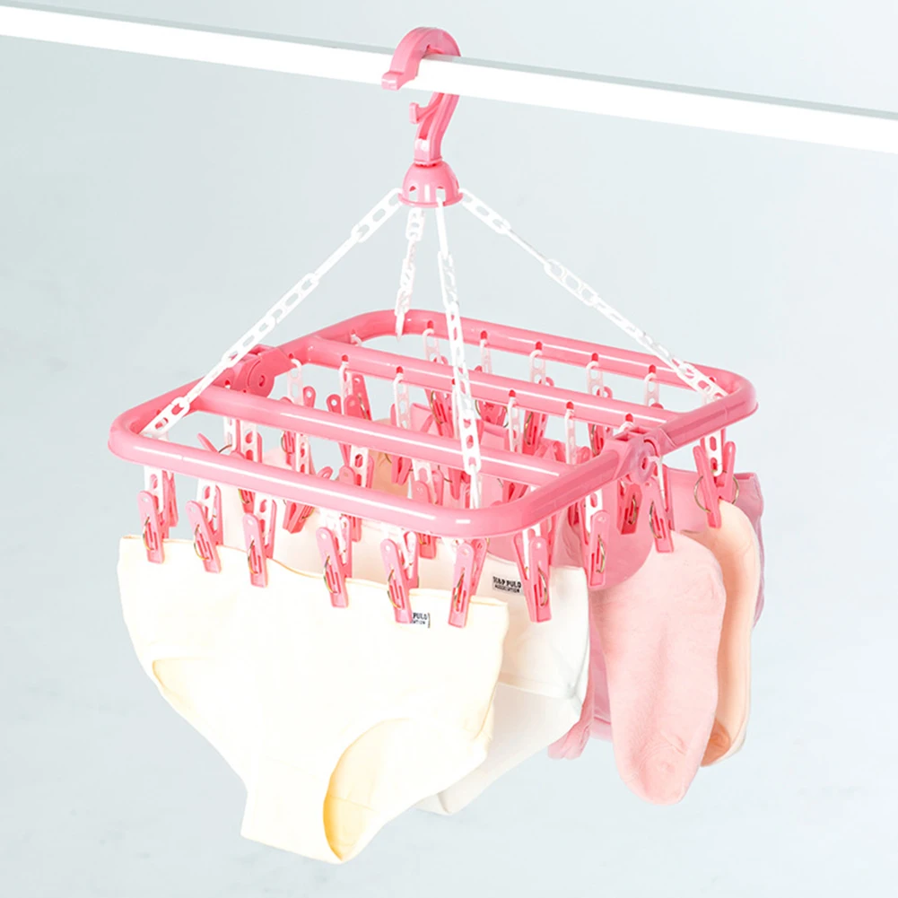 

Clothespin Clothes Drying Rack 32 Clips Folding Socks Cloth Hanger Underwear Drying Rack Plastic Multifunction Clothes Hangers