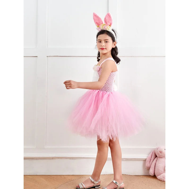 Платье принцессы для косплея с пасхальным кроликом девочек длинное бархатное