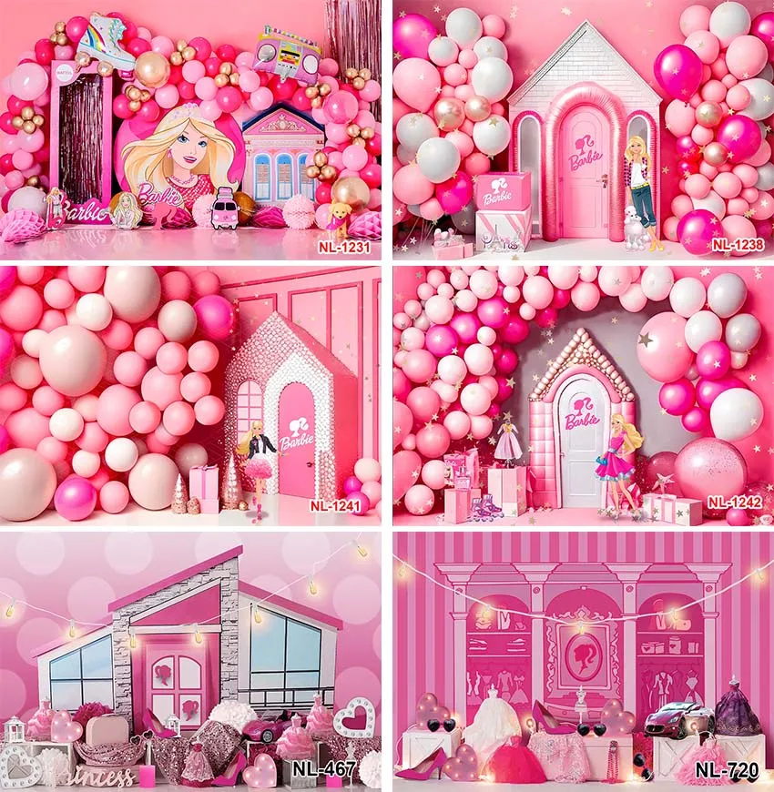 

Disney Princess Barbie Backdrop Kids Birthday Baby Shower Background Pink Purple Dancing Girl Vinyl Photography Studios Props