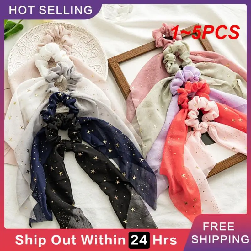 

1~5PCS Bowknot Ponytail Bow Design Stamp Ponytail Fixation Hair Ornaments Print Ribbon Bow Braid Womens Rubber Band