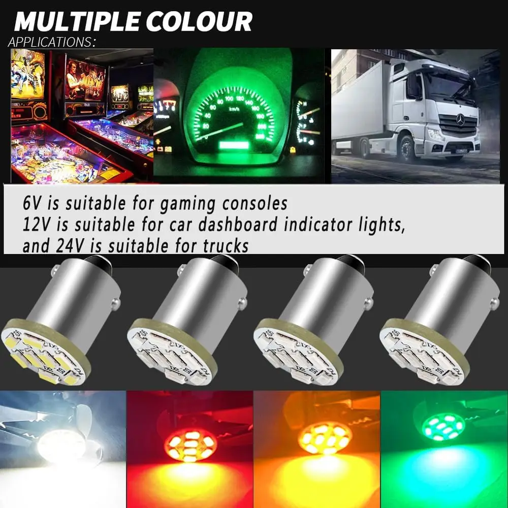 Светодиодная лампа BA9S 6 В/12 В/24 В 10 шт. 44 47 T11 T4W для пинбольной машины Автомобильная
