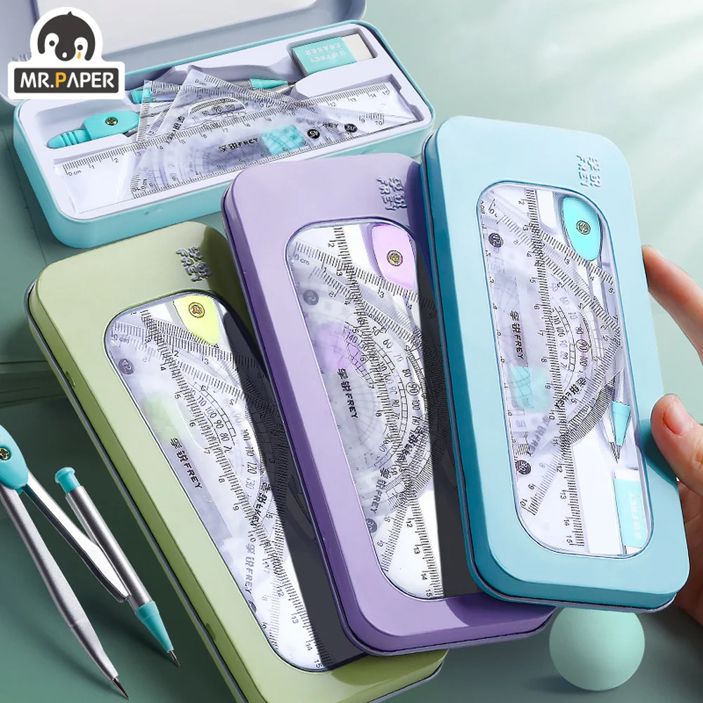 

Mr.paper 4 Styles 7 Pcs/Set Minimalistic Compasses Ruler Protractor Set Student Study Stationery Math Sets Drafting Supplies