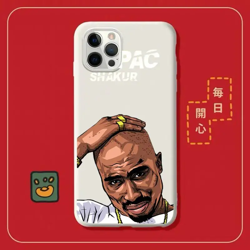 

FHNBLJ 2Pac Tupac Amaru Shakur Phone Case for iPhone 11 12 13 Mini Pro Xs Max 8 7 6 6S Plus X XR Solid Candy Color Case