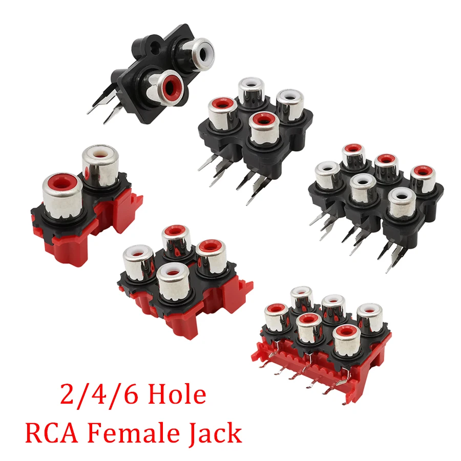2/4/6 Hole RCA Female Stereo Audio Input Jack Video AV Connector Lotus Amplifier Interface Signal Connection RCA Socket Adapter