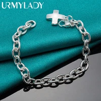 urmylady 925 sterling silver solid cross chain bracelet pendant for woman man wedding engagement party charm fashion jewelry