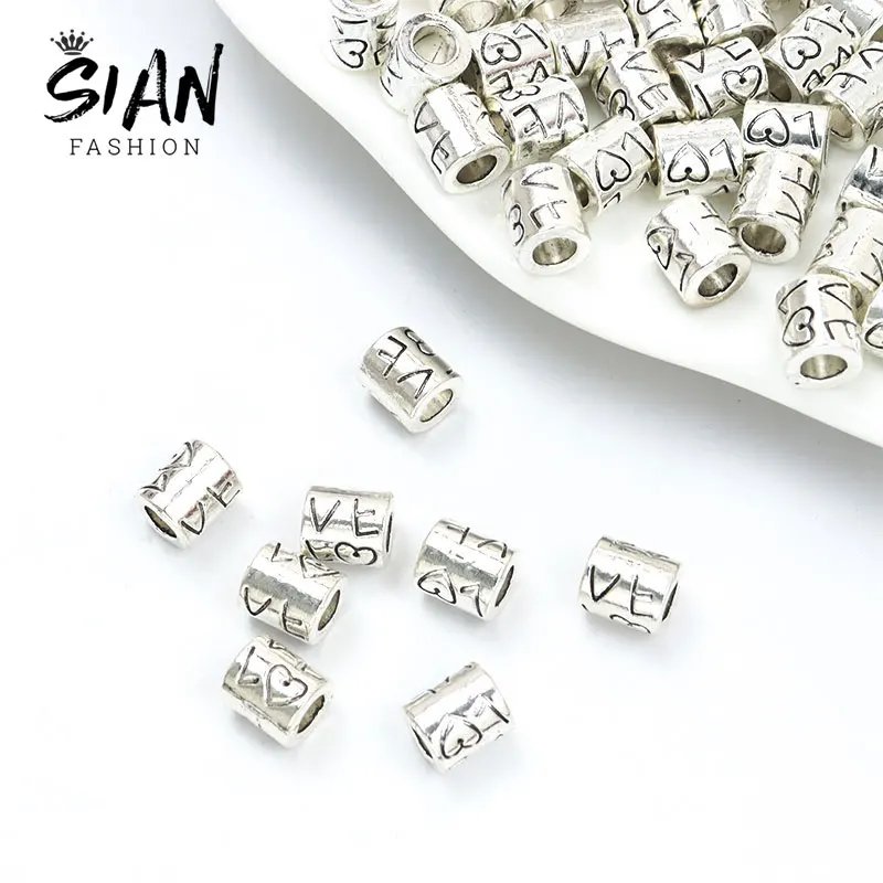 

10pcs Fashion Tube Love Alloy Spacer Beads Antique Silver Color Plated Metal Bead Charms DIY Accessories Jewelry Making Crafts