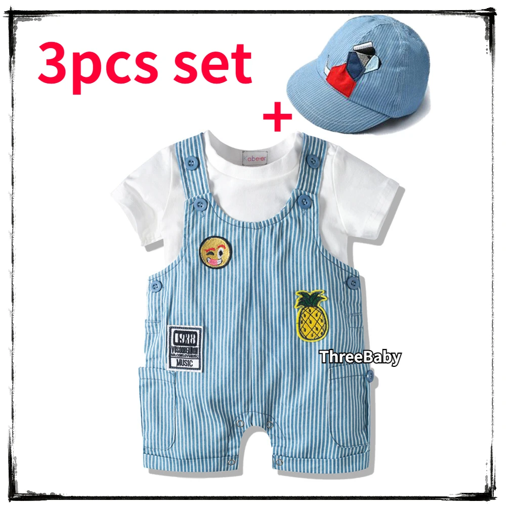 

Baby Boy Cake Smash Outfit Summer Gentlemen Set Newborn Photo Shoot Costume Cute Outdoor Picnic Casual White Top Stripe Rompers
