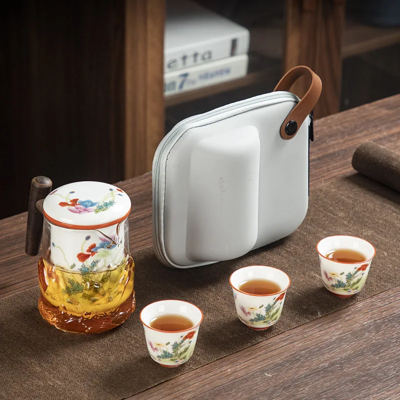 Chinese Kung Fu Ttea Cup Set Easet Ceramic Portable Teapot Set Travel Gaiwan Tea Cups of Tea Ceremony Teacup Fine Hand Pot