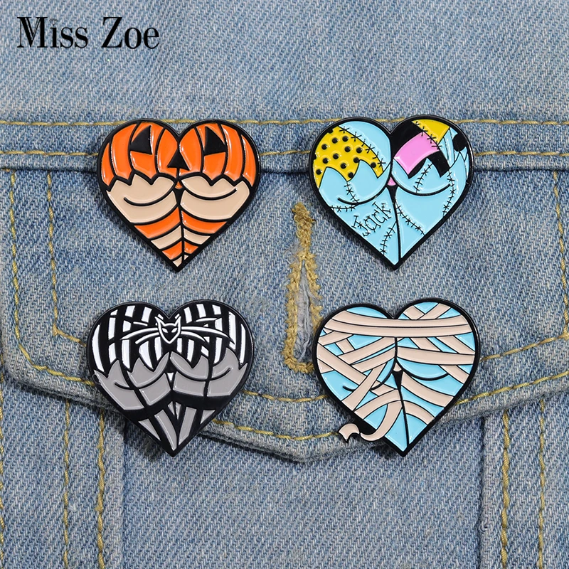 Эмалированные булавки в форме сердца на Хэллоуин, броши в форме сердца для косплея, значки на лацкан, панк, готика, ювелирные изделия, подарок для друзей