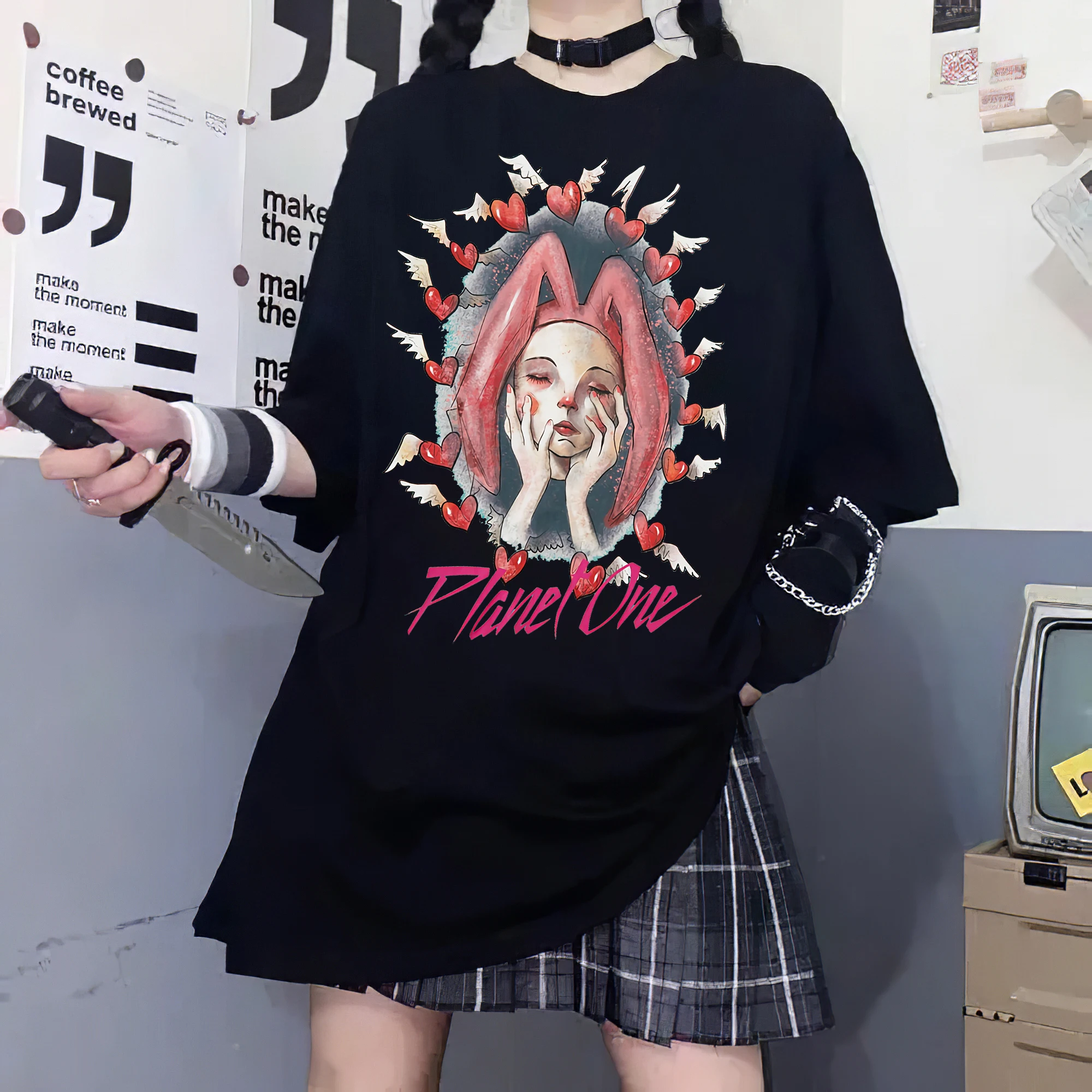 

Summer Loose O-neck T-shirt Harajuku Aesthetic Oversized Punk Casual Short-sleeved Tops Fashion Versatile Women’s Streetwear