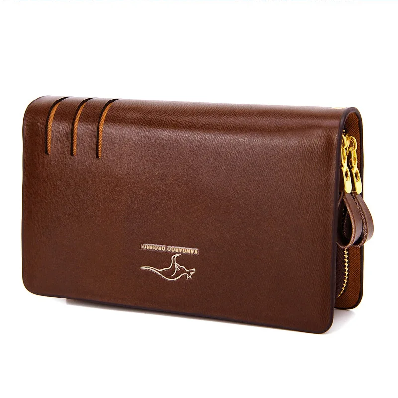

First Layer Cowhide Men Business Bag Genuine Leather Handbag Male Clutch Bags Double Zipper Clutches Handbag for Man Gift