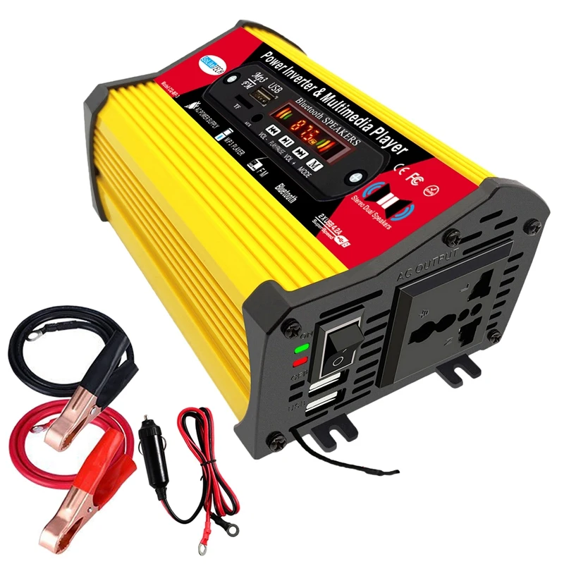 

12V to 220V 4000W Car Power Converter Inverter Peak MP3 Multimedia Player with Voltage Display 2-Port USB & AC Outlets