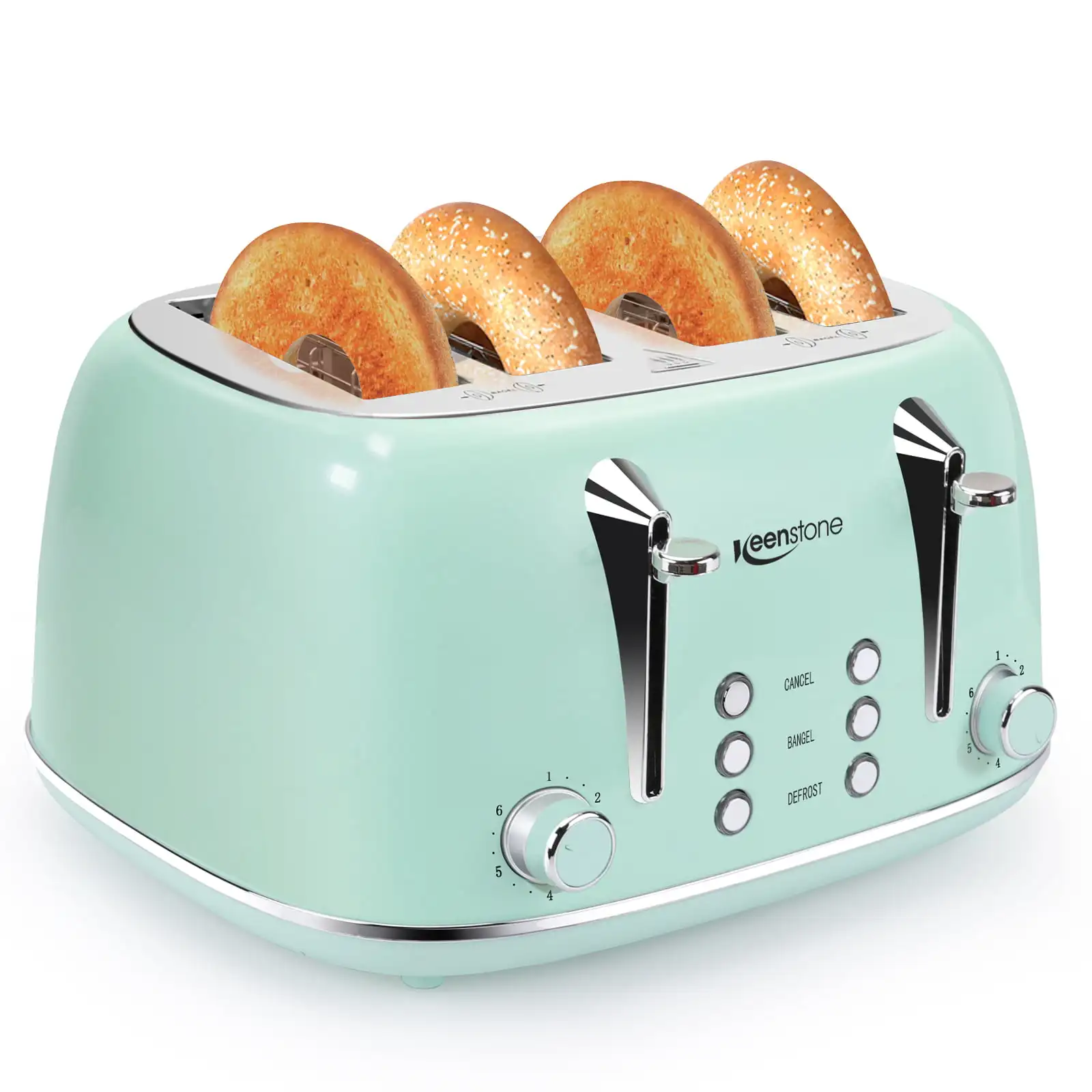 Fast shipping Toasters 4 Slice,  Retro Stainless Steel Bagel Toaster with Wide Slots, Green kitchen bread grill Toasting Machine