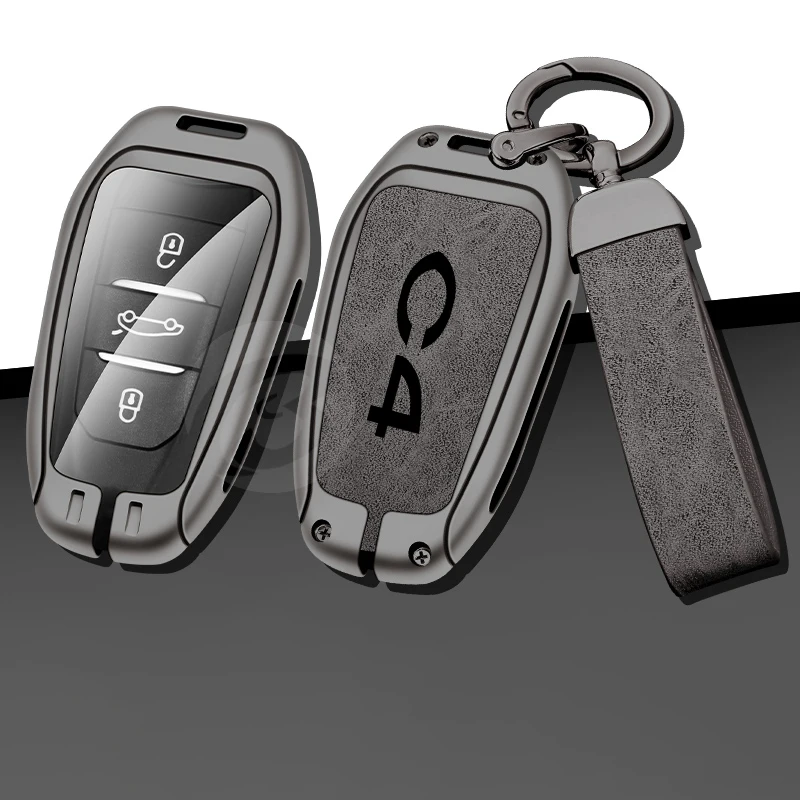 

Zinc Alloy Leather Car Key Case Cover for Citroen C4 b7 Custom Logo Protector Key Chain Shell Car-Styling Interior Accessories