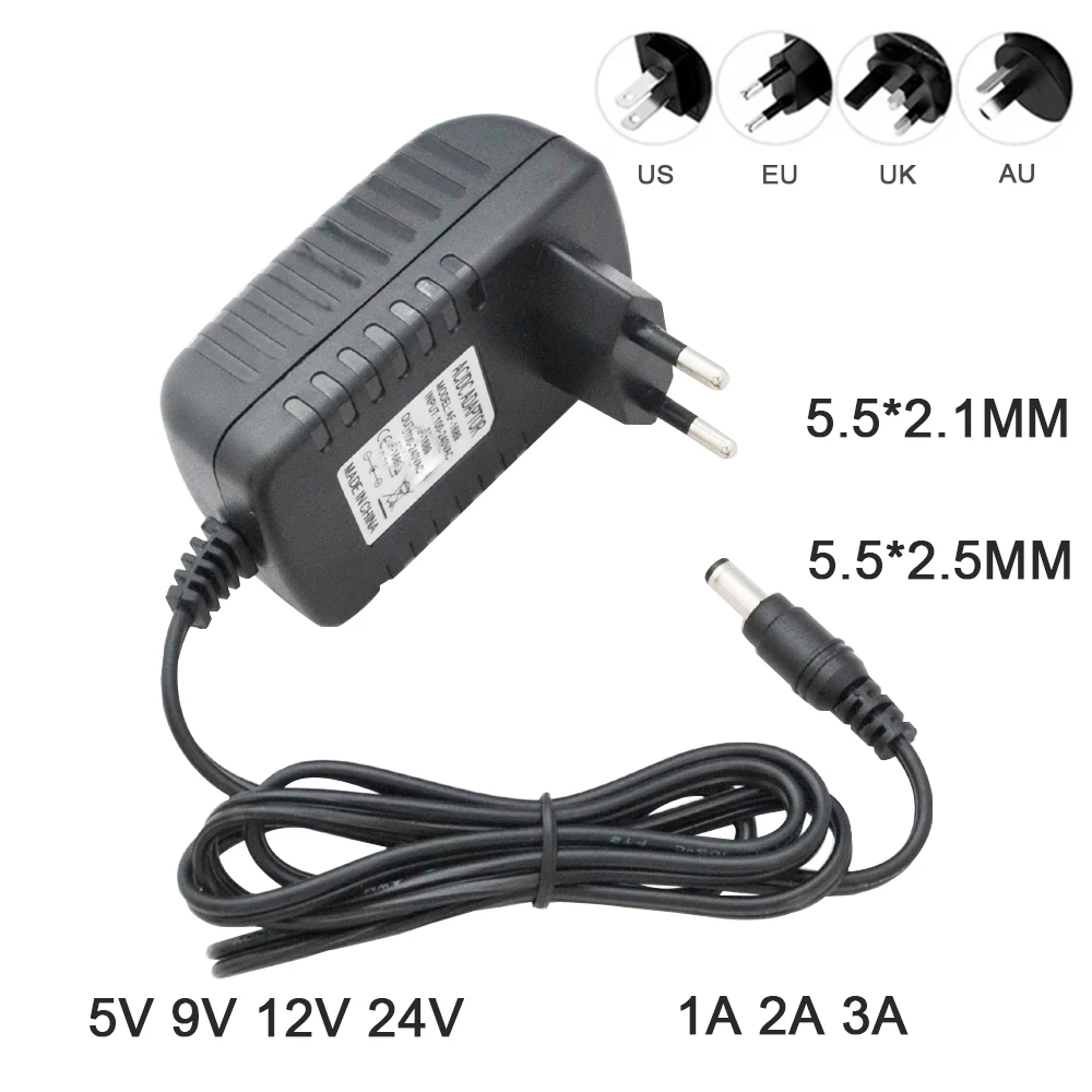 Ac100-240v To Dc 5v 9v 12v 24v 1a 2a 3a 5.5*2.1-2.5mm Eu Us Au Uk Power Supply Charger For Led Light Tv