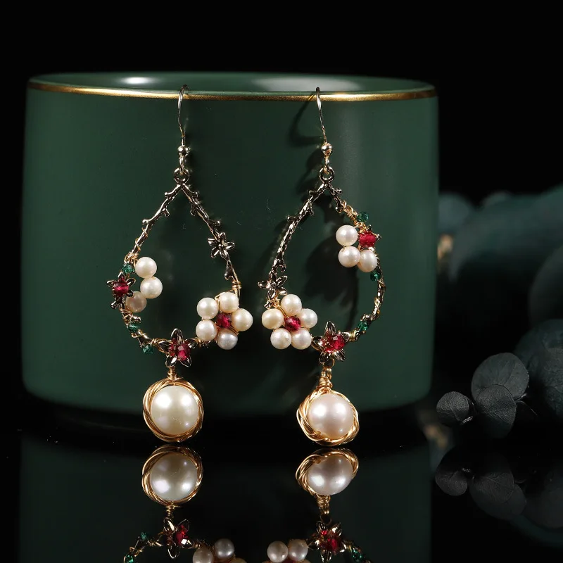 

Pearl Earrings for Women Luxury Charm Stone Real Charms Vintage White Jewelry Natural Fashion Carved 925 Silver Amulet Designer