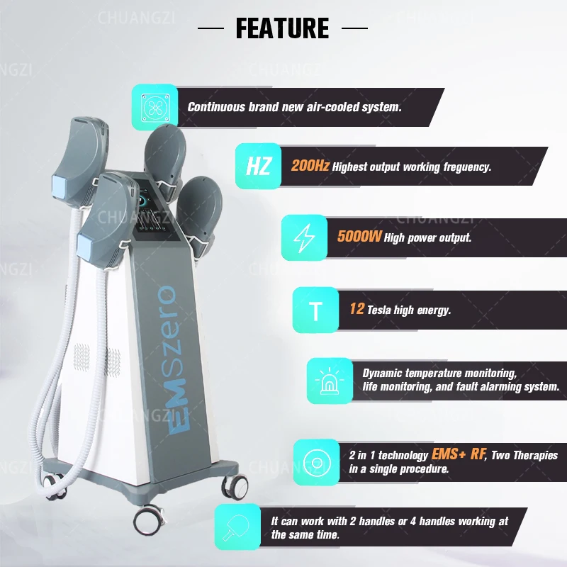 

2022 latest update EMSzero Neo DLS-EMSLIM RF Nova 13 Tesla hi-emt machine with 4 RF handles and pelvic stimulation pad optional