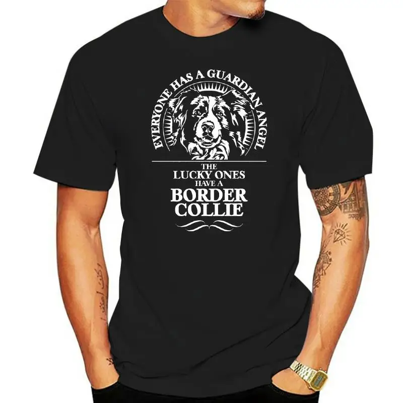 

Designer Vintage Big Size Hombre Tees Crew Neck The Lucky Ones Have a Border Collie T shirt Dog is Friend Soft Top