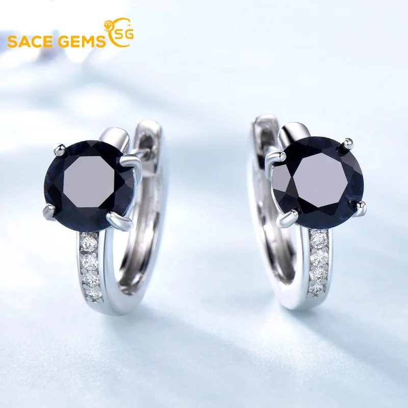 

SACE GEMS Fashion Luxury Women's Boutique Earrings 925 Sterling Silver Inlaid Natural Sapphire +3A Cubic Zirconia