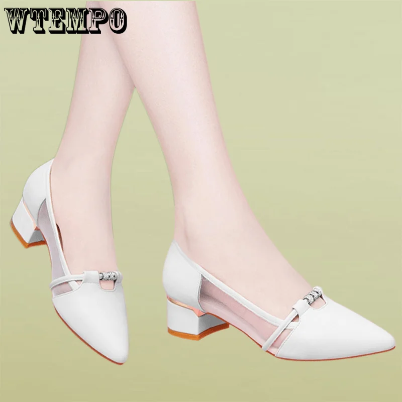 

WTEMPO Women's Elegant Office Shoes Ladies Thick Heel Slip-on Pointed Toe Fashion Dress Party Pumps Wholesale Dropshipping