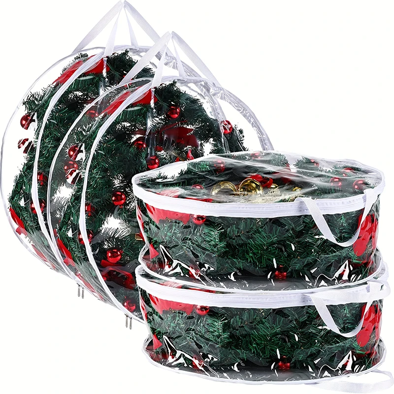 

Christmas Wreath Storage Bag Pvc Fully Transparent Gift Storage Bag Explosion Convenient Dustproof Zipper Storage Holder