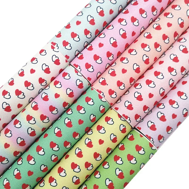 Пастельные цвета Мерцающая кожа в форме сердца искусственная виниловая ткань