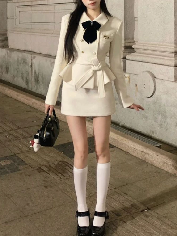 Осенне-зимнее винтажное элегантное женское пальто с бантом Y2k + повседневная