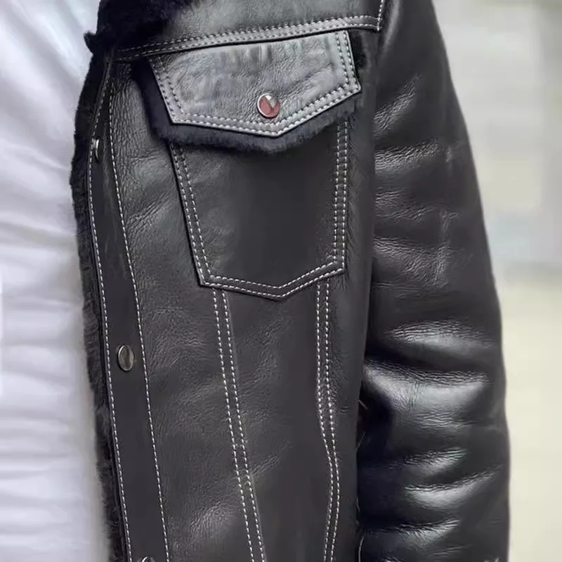 Изысканная кожаная курткаBoutique Heavy IndustryPULeather Jacket плюс кашемировый меховой