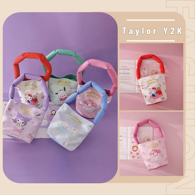 

Sanrio Hello Kitty Handbag Anime Figure Kuromi Cinnamoroll My Melody Decompression Bucket Bag Cartoon Kawaii Funny Storage Bag