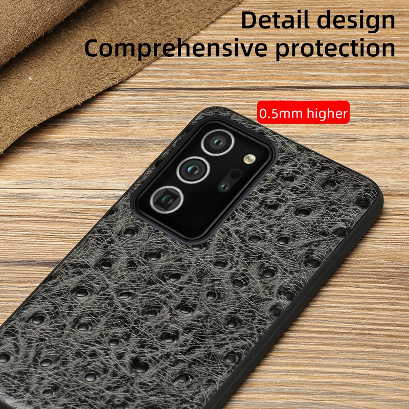 Original Leather Ostrich Grain Phone Case For Samsung Galaxy Note 20 Ultra 10 9 Plus A50 A70 A51 A71 S10 S8 S9 S20 Plus Cover