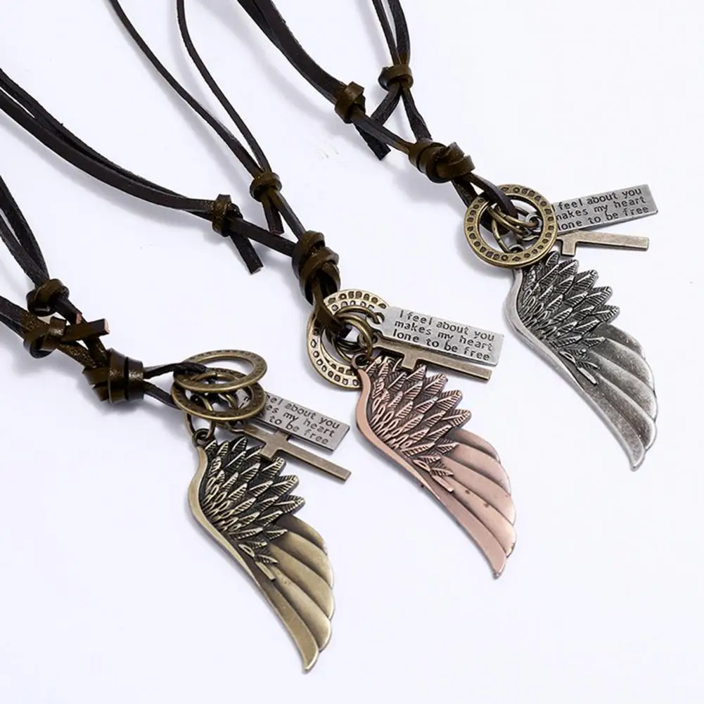 

Delicate Male Necklace Vintage Anti-fade Male Boys Retro Angel Wing Charm Necklace Men Necklace Male Necklace