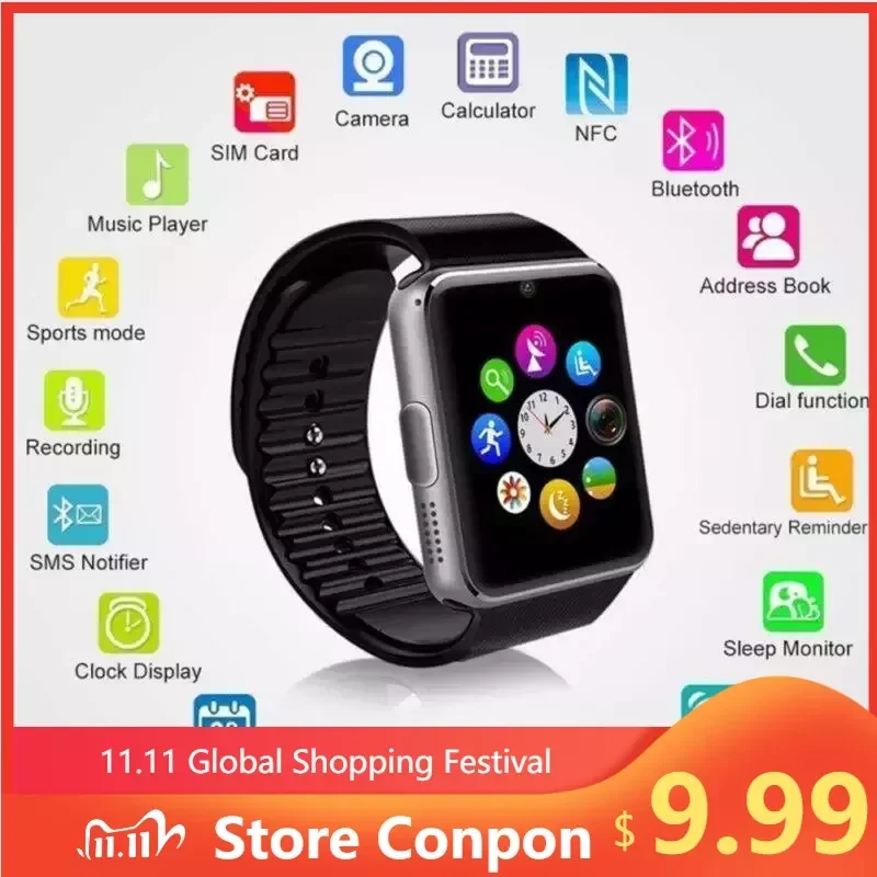 

Умные часы с Bluetooth, сенсорный экран, большой аккумулятор, поддержка TF, Sim-карты, камера, Android, Смарт-часы PK DZ09 часы