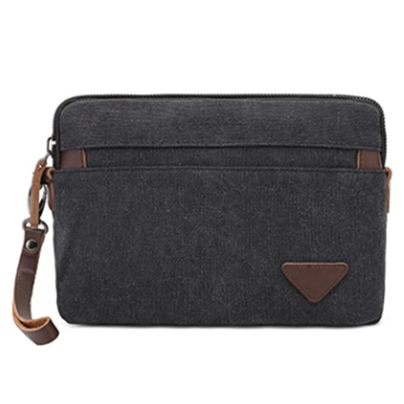 

Canvas Wristlet Bag Large Clutch Wallet Purse Zipper Pouch Handbag Organizer With Leather Strap For Men