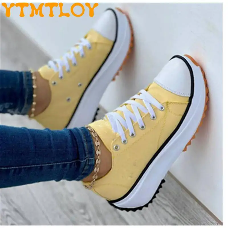 

2022 Spring Summer Canvas Shoes For Women Fashion Candy Color Platform Sneaker Lace Up Woman Single Shoes Casual Ladies Flats